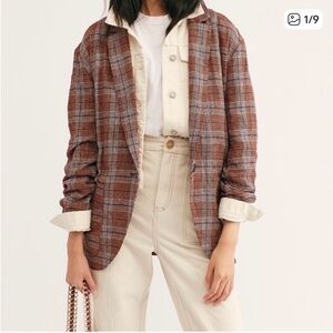 Free People Plaid Blazer - Red and Brown